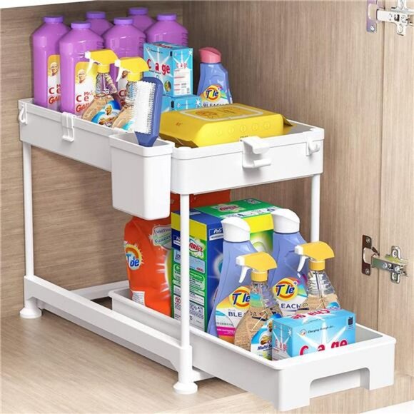 Under Sink Organizer, 2 Tier Under Bathroom Storage Rack with Hook - Picture 3 of 6